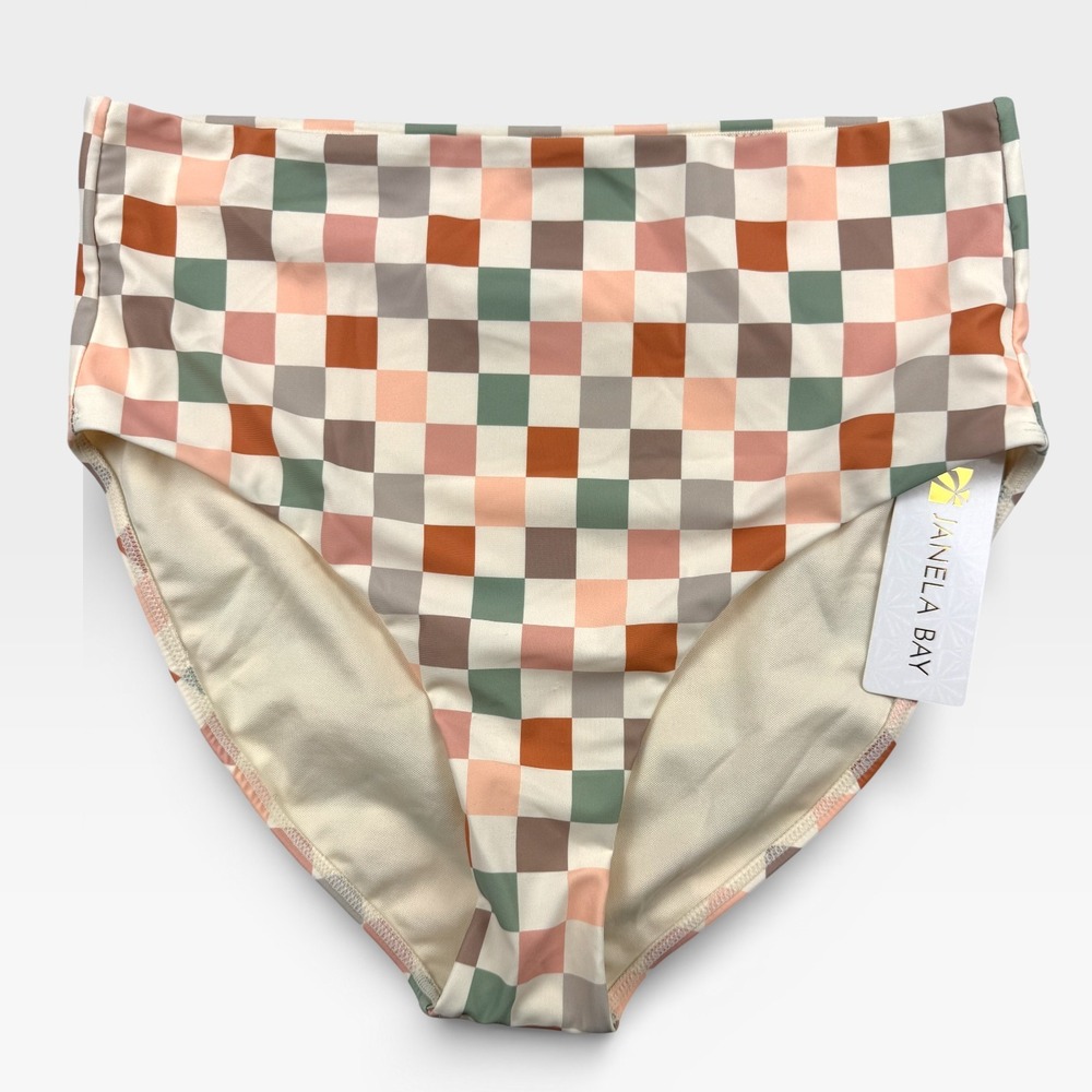 JANELA BAY High Cut Seamless Swim Bottoms Womens Large Multi Checkered - Picture 6 of 11